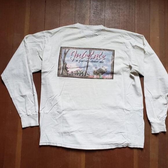 Vtg 90s DESCHUTES BREWERY Jubelale Graphic Oregon Beer Longsleeve T Shirt Lg - Picture 1 of 4